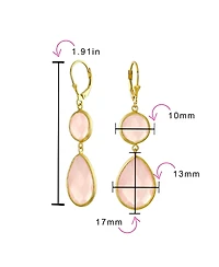 Bling Jewelry Elegant Soft Pink Dangle Earrings Double Round Teardrop, Lever Back 14K Gold-Plated .925 Sterling Silver