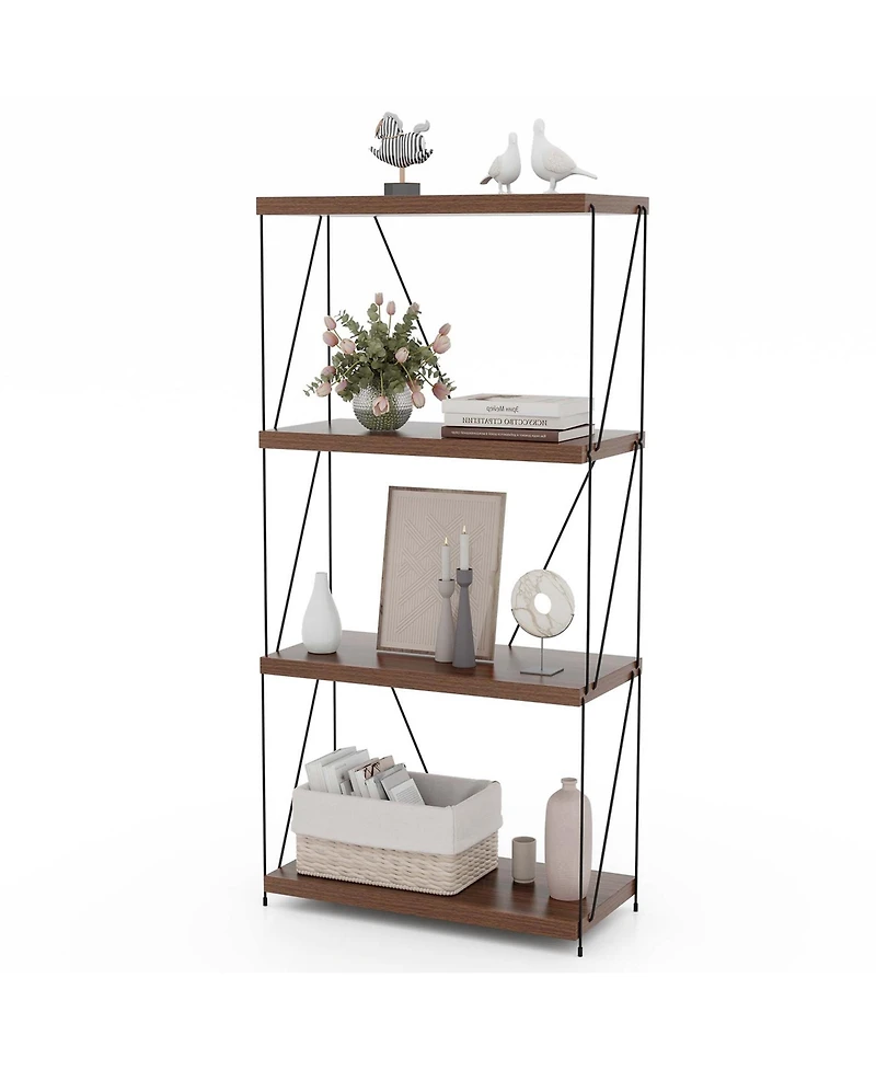 1 Pcs 4-Tier Multipurpose Display Rack Freestanding Bookcase with Metal Frame