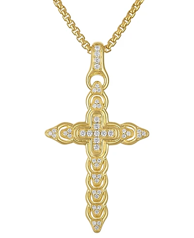 Bulova Diamond (1/2 ct. t.w.) Link Cross Pendant 26" Necklace in 14k Gold