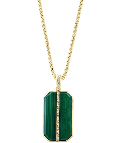 Effy Men's Malachite & Diamond (1/6 ct. t.w.) Dog Tag 22" Pendant Necklace in Gold-Plated Sterling Silver
