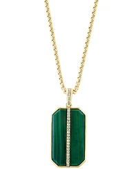 Effy Men's Malachite & Diamond (1/6 ct. t.w.) Dog Tag 22" Pendant Necklace in Gold-Plated Sterling Silver
