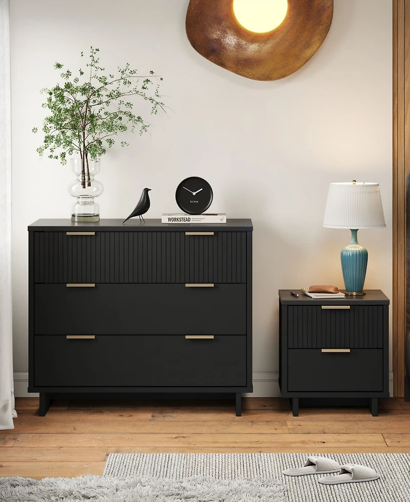 Manhattan Comfort Granville 2-Piece 3-Drawer Standard Dresser and 2-Drawer Nightstand Set