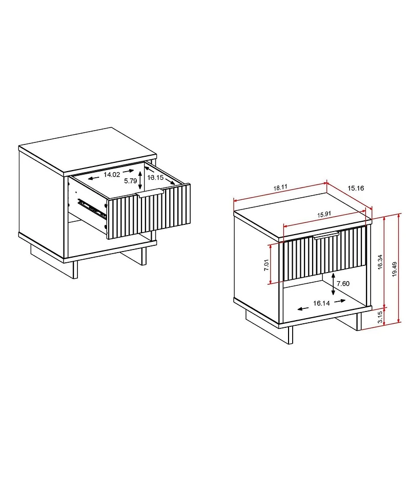 Manhattan Comfort Granville 2-Piece 1-Drawer Nightstand Set