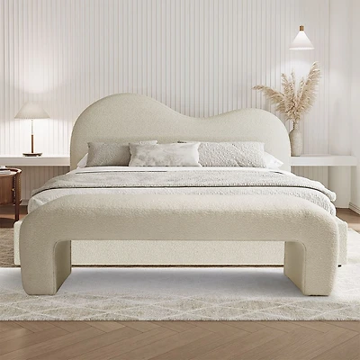 60" Boucle Look Large Bedroom Waterfall Upholstered Bench-Maison