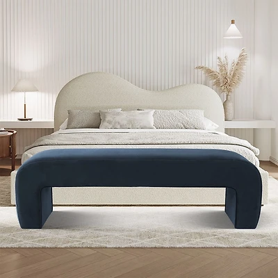 60" Boucle Look Large Bedroom Waterfall Upholstered Bench-Maison