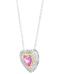 2-Pc. Set Lab Created Pink Sapphire (2 ct. t.w.) & Lab Created White Sapphire (1-1/5 ct. t.w.) Heart Pendant Necklace & Matching Stud Earrings in Ster