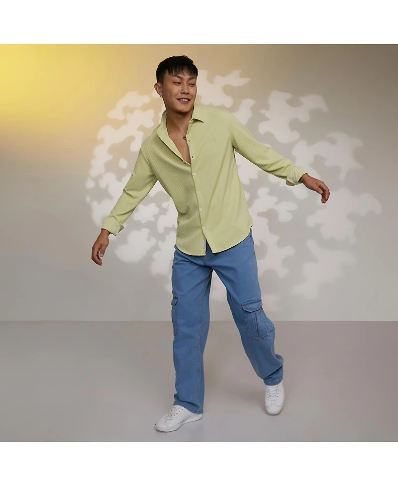 Campus Sutra Men's Lime Green Stripe-Creased Shirt