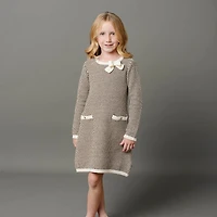 Hope & Henry Toddler Girls Organic Long Sleeve Bow Detail Tweed Sweater Dress