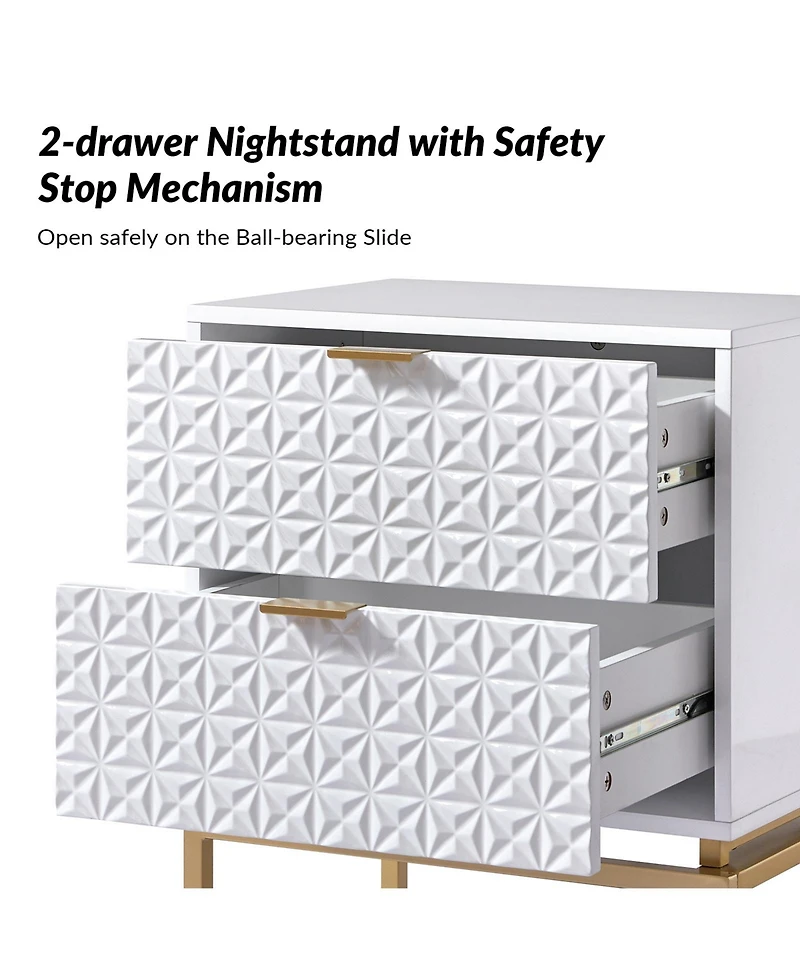 Hulala Home Mid-century Volkard 25'' Tall 2-Drawer Nightstand with a Metal Base