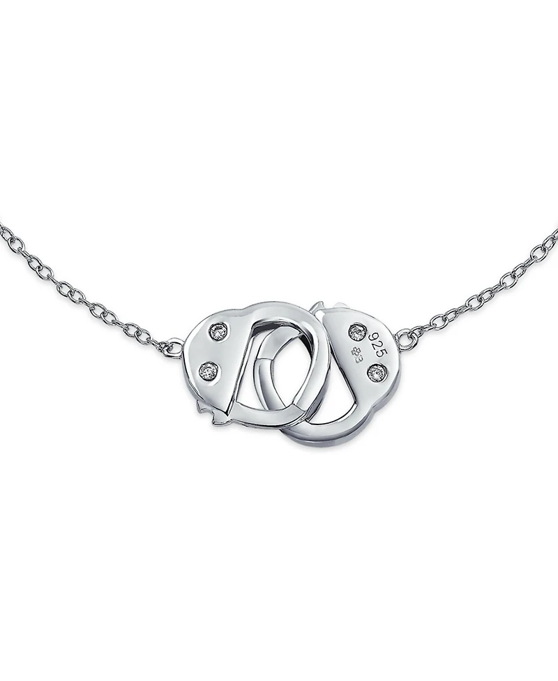 Bling Jewelry Minimalist Thin Partners Couples Interlocking Handcuff Bracelet Cz Accent .925 Sterling Silver with Working Lock Clasp