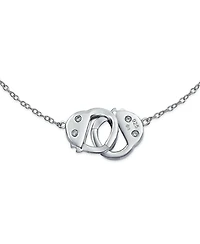 Bling Jewelry Minimalist Thin Partners Couples Interlocking Handcuff Bracelet Cz Accent .925 Sterling Silver with Working Lock Clasp