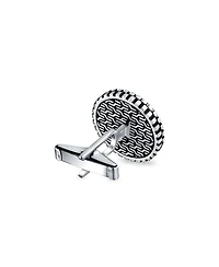 Bling Jewelry Classic Formal Geometric Blackened Pattern Edge Round Circle Natural Black Onyx Shirt Cufflinks Bullet Hinge .925 Sterling Silver