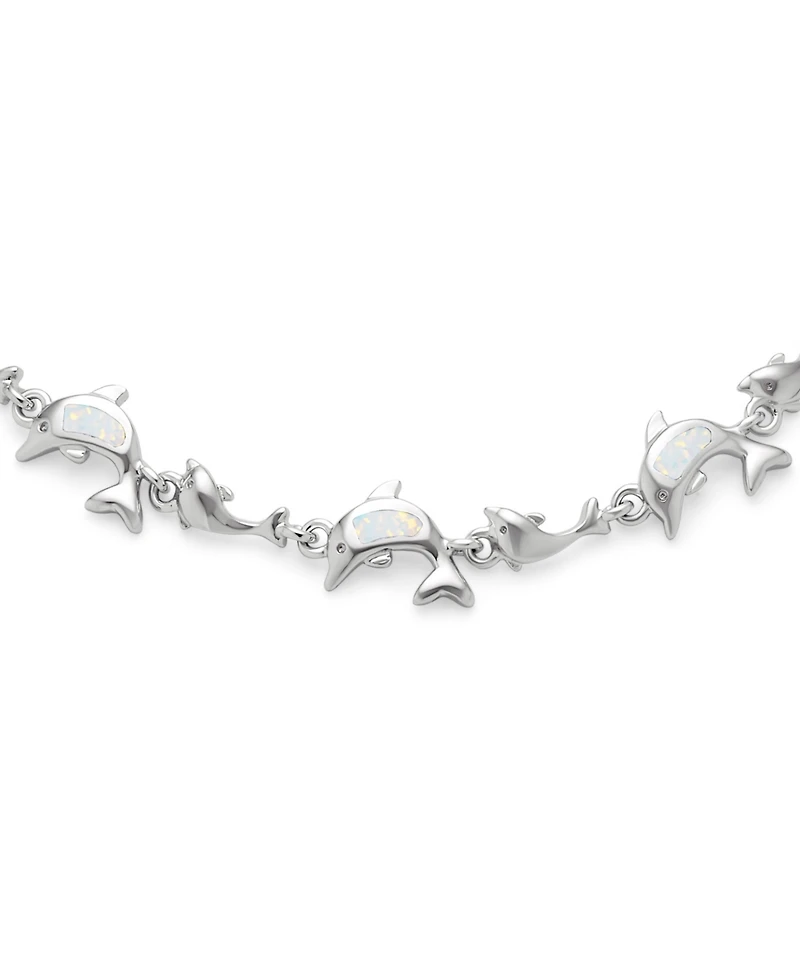 Bling Jewelry Sterling Silver Dolphin Charm Bracelet with Synthetic Blue Opal Inlay