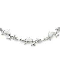 Bling Jewelry Sterling Silver Dolphin Charm Bracelet with Synthetic Blue Opal Inlay