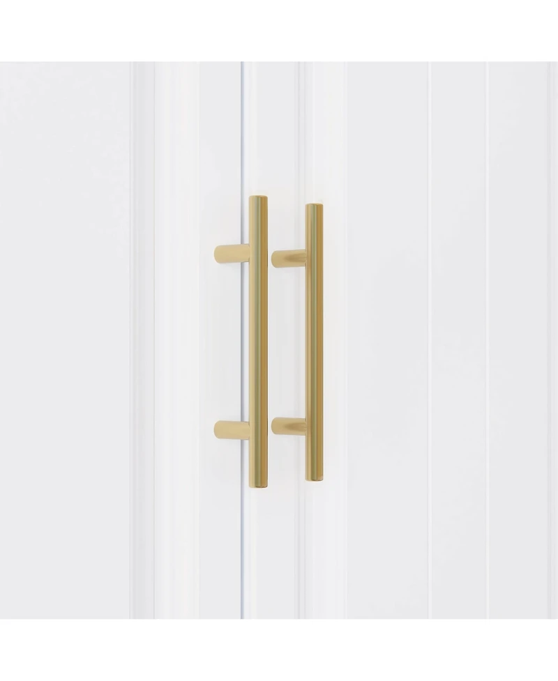 Famapy White Wooden 4-Door Super Large Bedroom Armoire Wardrobe with Hanging Bars