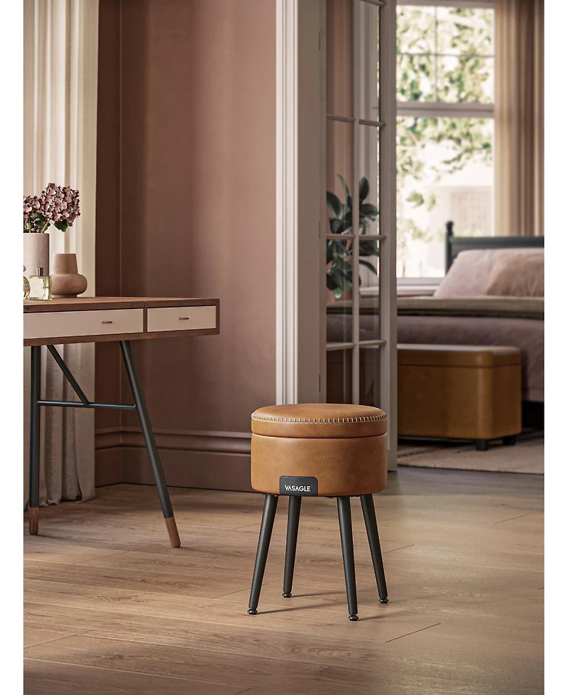 Songmics Home Mid-Century Modern Style Storage Ottoman Vanity Stool, Ink Black