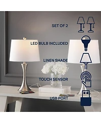 Jonathan Y Bennett 22.75" Modern Glam Iron Hourglass Led Table Lamp with Usb Charging Port, Nickel (Set of 2)