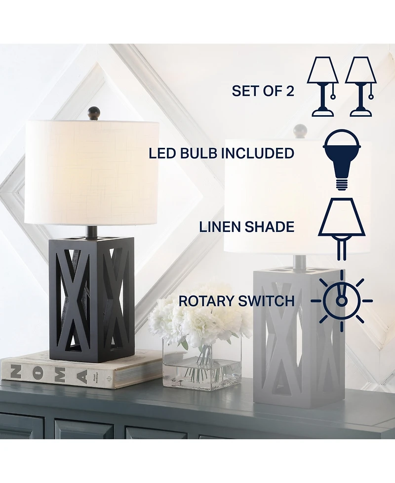 Jonathan Y Stewart 21.5" Farmhouse Wood Led Table Lamp, Black (Set of 2)