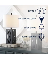 Jonathan Y Stewart 21.5" Farmhouse Wood Led Table Lamp, Black (Set of 2)