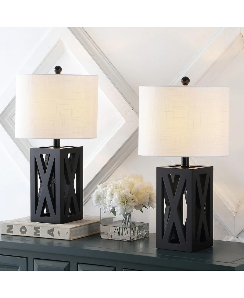 Jonathan Y Stewart 21.5" Farmhouse Wood Led Table Lamp, Black (Set of 2)