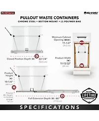 Rev-a-Shelf Double Pullout Trash Can 27 qt. for Kitchen, White, Rv-15KD-11C S