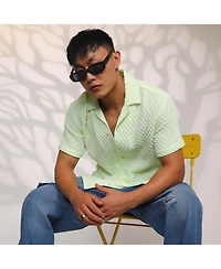 Men's Lime Green Cubic-Textured Resort Shirt