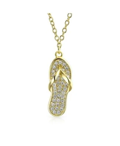 Bling Jewelry Tropical Vacation Nautical Pave Cz Accent Flip Flop Sandal Pendant Necklace Gold Plated .925 Sterling Silver