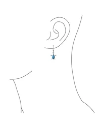 Bling Jewelry Nautical Aquatic Tropical Beach Vacation Iridescent Blue Created Opal Inlay Sea Tortoise Turtle Dangle Drop Earrings .925 Sterling Silve