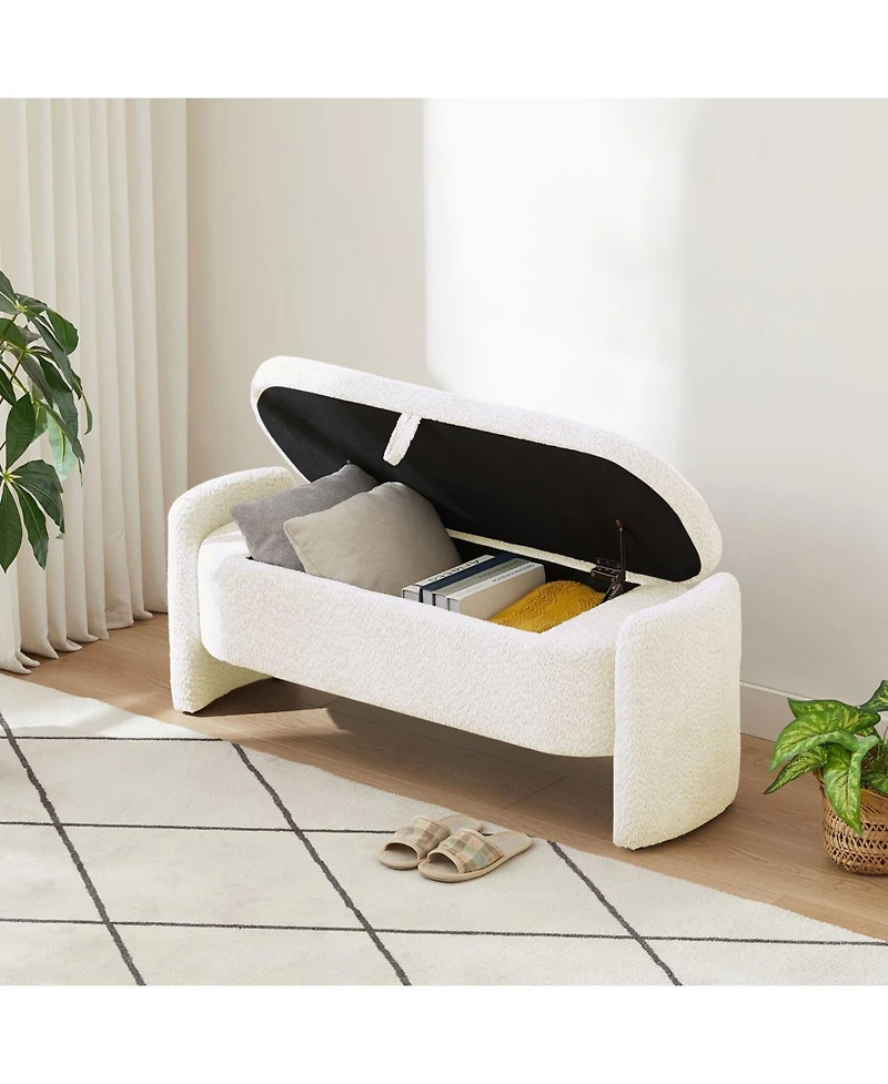 The Pop Home Oval Teddy Fabric Storage Ottoman,Storage Benches with Large Space-The Pop Home