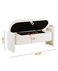 The Pop Home Oval Teddy Fabric Storage Ottoman,Storage Benches with Large Space-The Pop Home