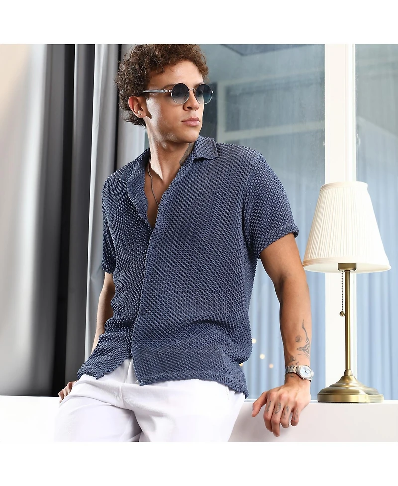 Campus Sutra Men's Lapis Blue Puffy-Textured Shirt
