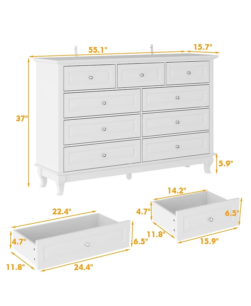 Homsee 9-Drawer Gray Wood Dresser Bedroom Storage Cabinet Modern Style