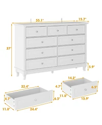 Homsee 9-Drawer Gray Wood Dresser Bedroom Storage Cabinet Modern Style