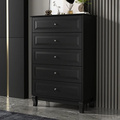 Homsee Black Wood Accent Storage Cabinets Organizer With 5 Drawers
