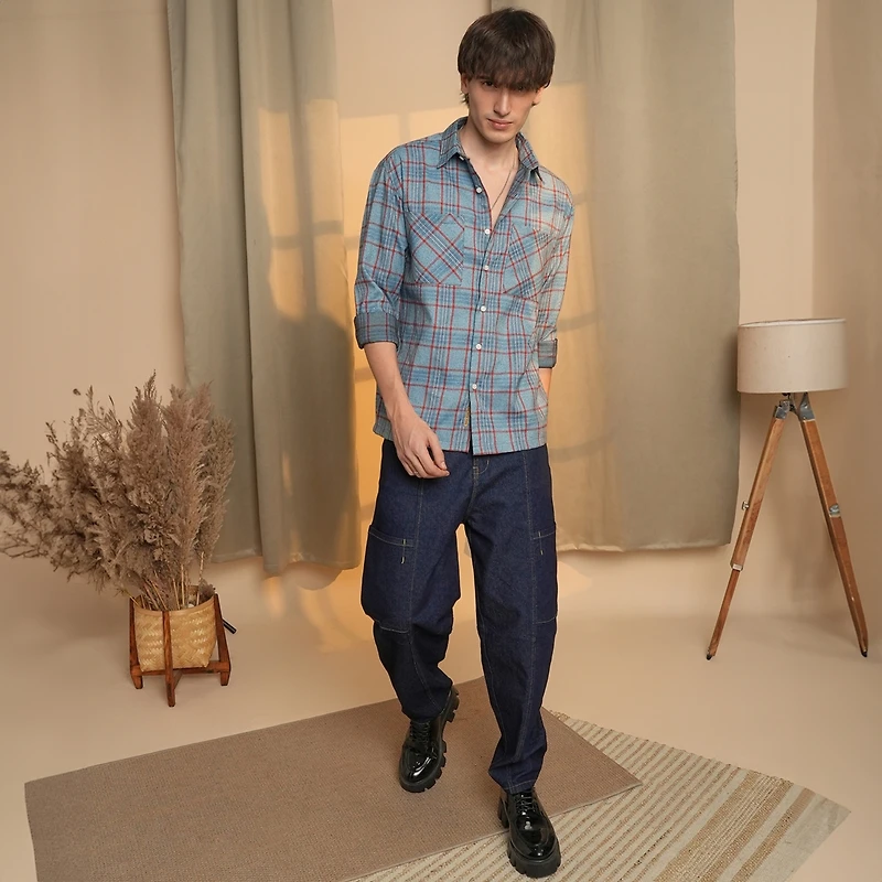 Men's Cornflower Blue Tartan Plaid Shirt
