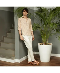 Men's Tan Brown Heathered-Stripe Shirt