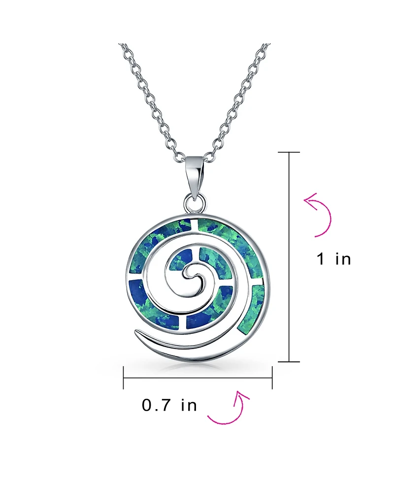 Bling Jewelry Round Blue Created Opal Inlay Spiral Maze Wind Pendant Necklace .925 Sterling Silver