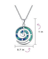 Bling Jewelry Round Blue Created Opal Inlay Spiral Maze Wind Pendant Necklace .925 Sterling Silver