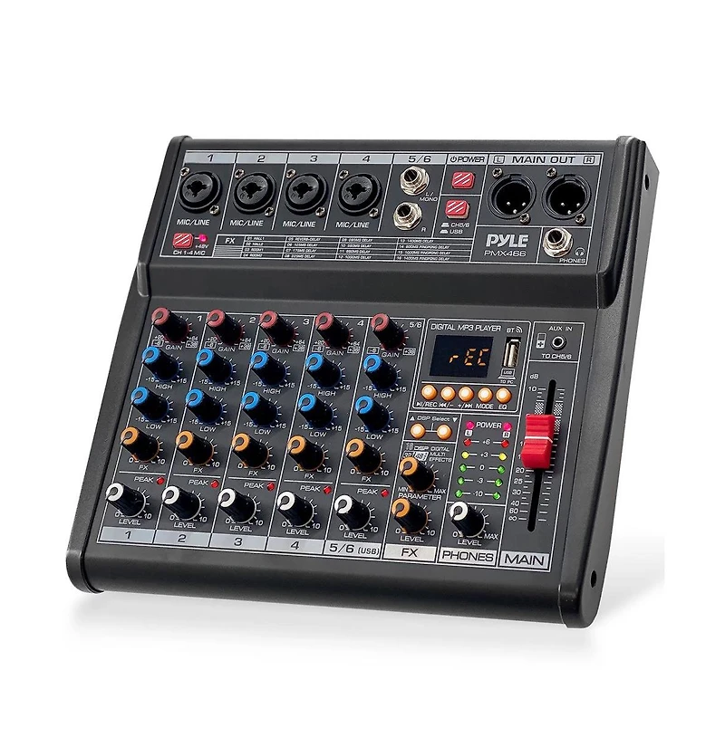 Pyle Compact 6-Channel Audio Mixer Pro Audio Interface with Multi-fx Processor