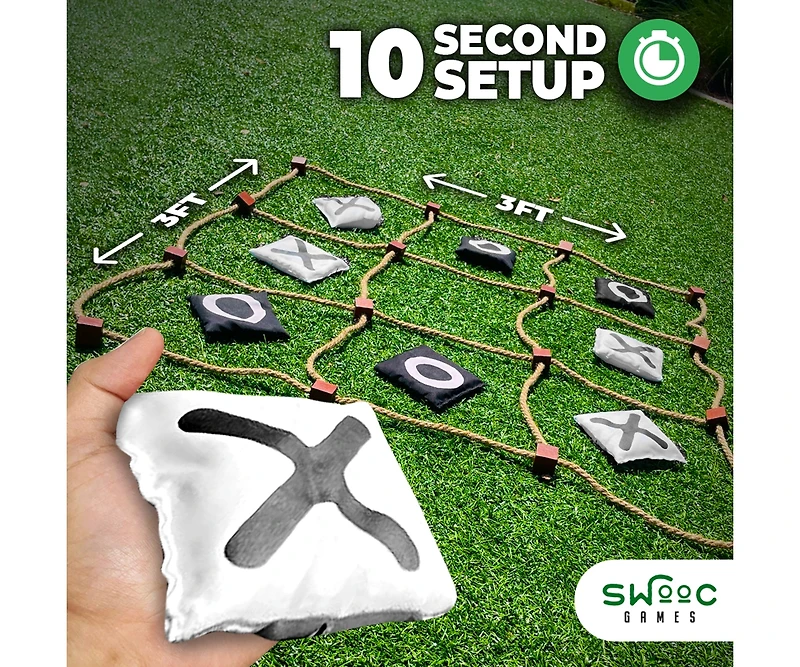 Giant Tic Tac Toe Bean Bag Toss Game | 3ft x 3ft | Instant Setup | Tic Tac Toe Outdoor Game with Rope Game Board