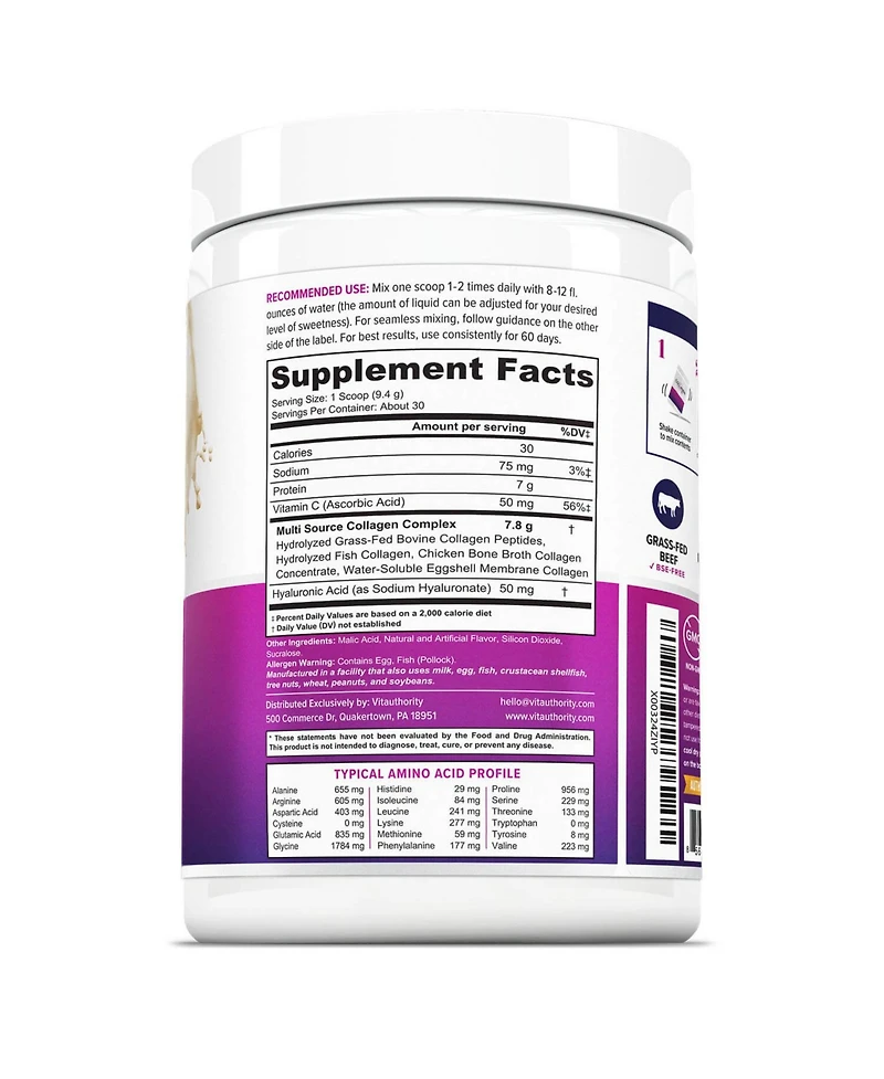Multi Collagen Protein Plus, Pina Colada, Vitauthority, 285gm