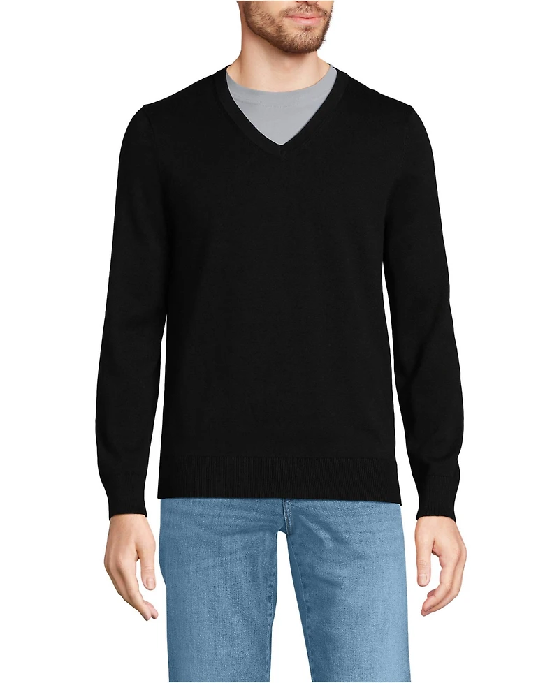 Lands' End Men's Fine Gauge Cotton V Neck Sweater