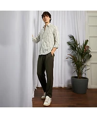 Men's Saltbox Beige & Sage Green Lined Halo-Striped Shirt