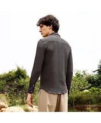 Men's Charcoal Black Weave-Textured Shirt