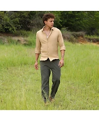 Men's Buff Beige Micro Hexagon-Lined Shirt