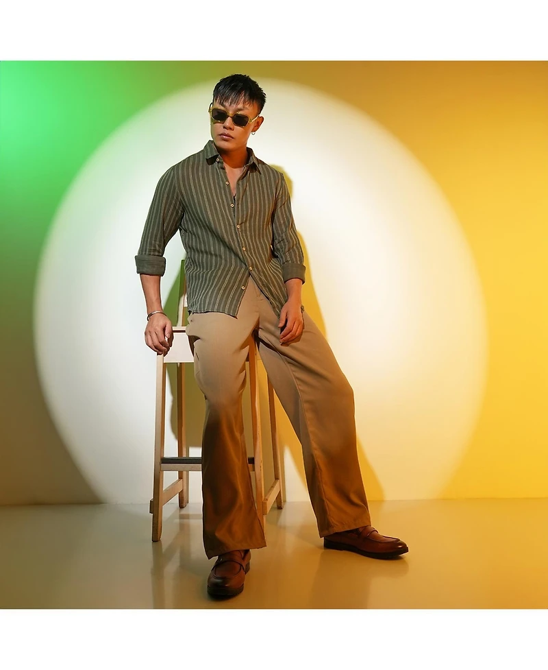 Men's Moss Green Halo Striped Shirt