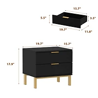 Homsee Black 3 Drawers Storage Cabinet with Golden Pattern Decor