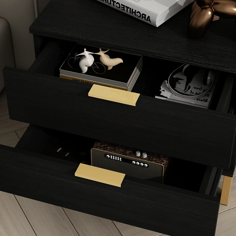 Homsee Black 3 Drawers Storage Cabinet with Golden Pattern Decor