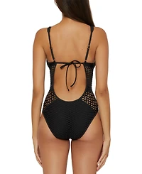 Becca Women's Fishnet Plunge-Neck One-Piece Swimsuit