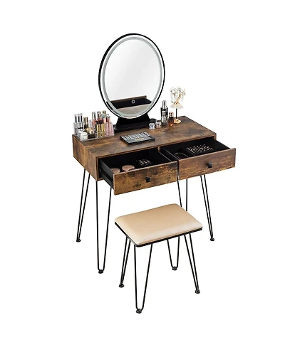 Industrial Makeup Dressing Table with 3 Lighting Modes-Rustic Brown